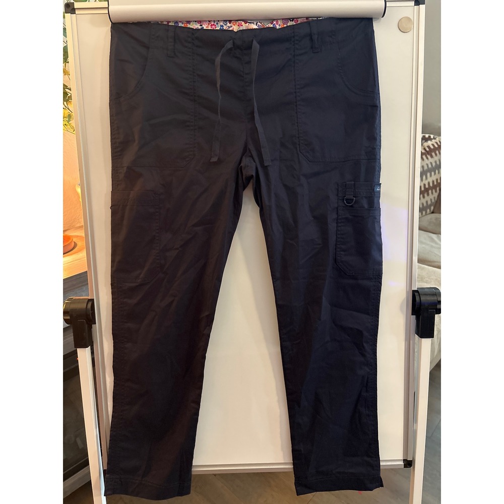 Koi Stretch Lindsey Scrub Pants Navy Blue Cargo Drawstring Womens Large NWOT